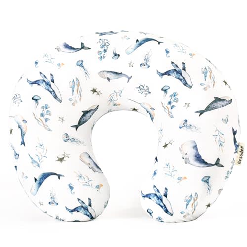 GRSSDER Reversible Nursing Pillow Cover, Ultra Soft Stretchy Minky Removable Nursing Covers Fitted for Breastfeeding Pillows Snug and Safe, Sea Fish