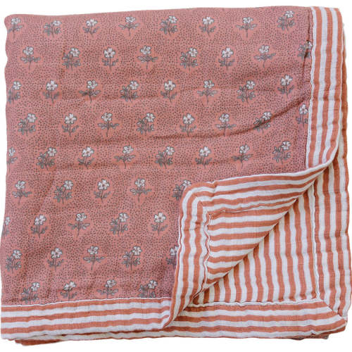 Vintage Pink Floral + Pink Stripes Muslin Quilt Default Title