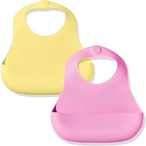 Magnetic Silicone Bibs 2-Pack Waterproof, Dishwasher Safe, BPA Free Food-Grade, Baby Bib