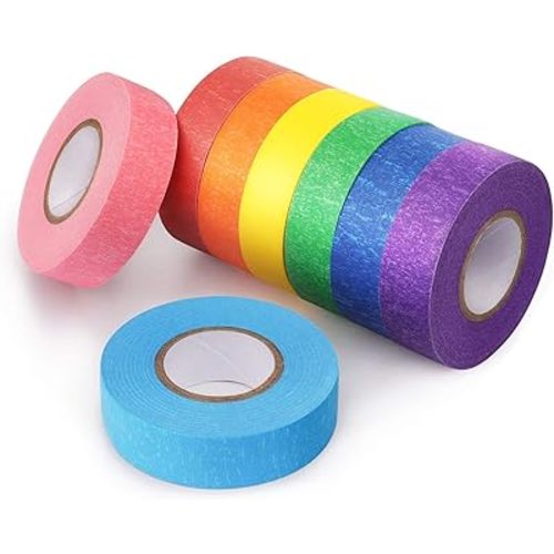 8 Rolls Colored Masking Tape Rainbow Colors Painters Tape Colorful Craft Art Paper Tape for Kids Labeling Arts Crafts DIY Decorative Coding Decoration Teaching Supplies, 0.6 Inch x 16 Yard, 8 Colors