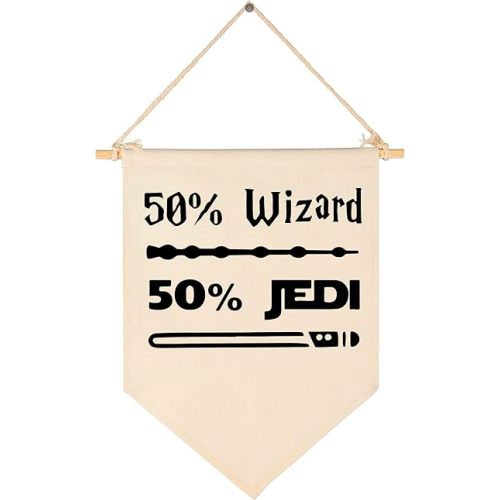 50% Wizard 50% Jedi-Canvas Hanging Pennant Banner Flag Wall Sign Decor Gift for Baby Kids Boy Nursery,Kids Room Playroom Decor-Star Quotes Wars Gift