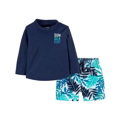 Simple Joys by Carter's Toddlers and Baby Boys' Swimsuit Trunk and Rashguard Set