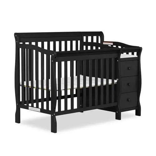 Dream On Me Jayden 4-in-1 Mini Convertible Baby Crib And Changer in Black, Greenguard Gold Certified, Non-Toxic Finish, New Zealand Pinewood, 1" Mattress Pad