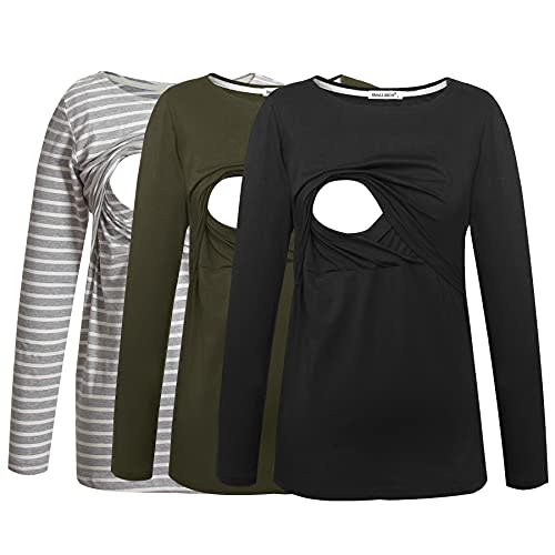 Smallshow Women's Maternity Nursing Tops Comfy Long Sleeve Breastfeeding T-Shirt