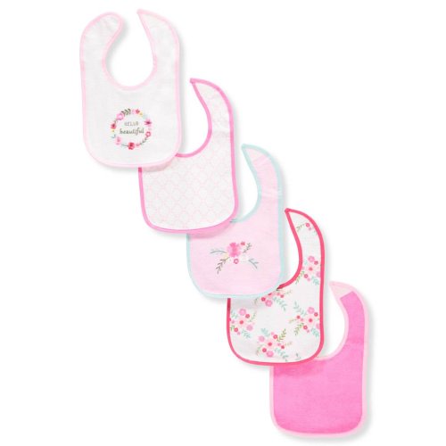 Luvable Friends Baby Boy and Girl Drooler Bib with PEVA Back, 5-Pack - Floral