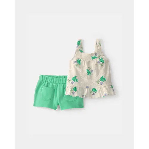 Baby Girl 2-Piece Fish Ruffle Tank Top & Short Set - Green/Ivory | Carter's