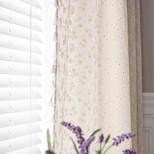 ENJOYBRIDAL Floral Curtains 63 Inch Length 2 Panels Short Drapes Tassel Rod Pocket Semi-Sheer Boho Daisy Bedroom Living Room Farmhouse Rustic Bohemian Window Curtain Panels