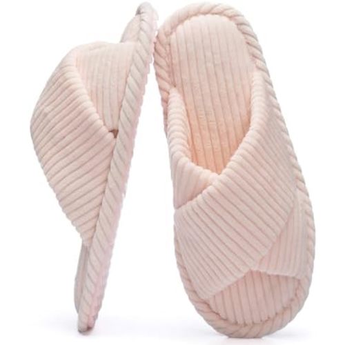Slippers for Women Memory Foam House Bedroom Corduroy Crossbands Open Toe Slides Sandals Shoes Comfy Trendy Gift for womens Anti-Skid sole