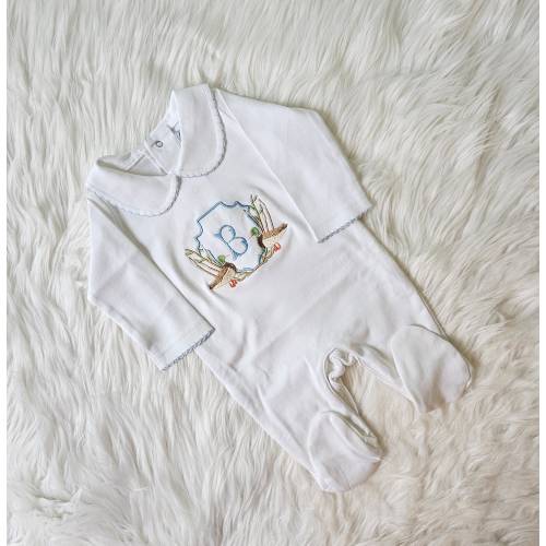 Embroidered Duck Sleeper Monogrammed Baby Coming Home Outfit