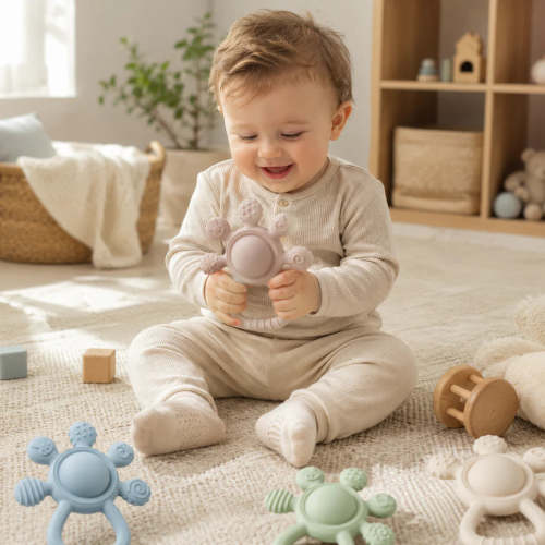 Baby Teething Toy for Sensory Development & Soothing Relief 0-15 Months – Poppetplay