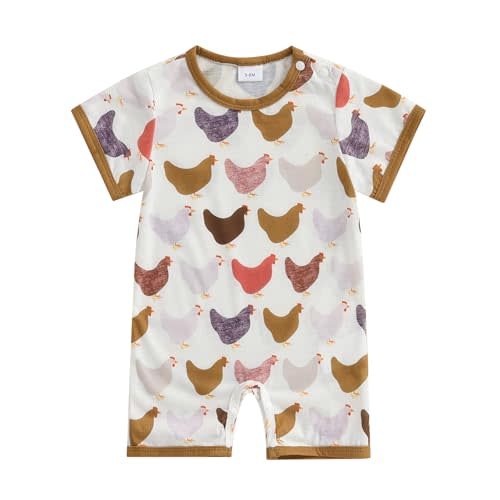 Ayalinggo Summer Western Baby Boy Clothes Short Sleeve Crewneck Romper Newborn Chicken Print Jumpsuit Cowboy Outfit 0-18M