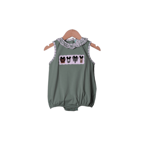 Smocked Sage Safari Animals Mouse Ruffle Bubble
