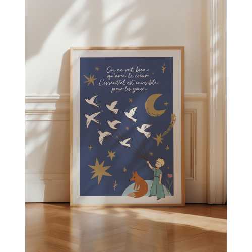 French Le Petit Prince Quote Print, On Ne Voit Bien Qu'avec Le Coeur, Nursery Wall Art, Kids Room Decor, French Poster, Scandi Kids Decor