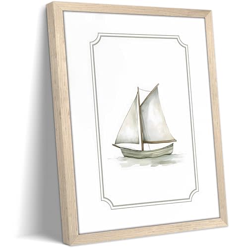 Sailboat Wall Decor Painting, Coastal Canvas Print Poster Picture, Vintage Baby Nursery Decor Paintings, Boy Girl Room Wall Art, Cute Travel Adventure Artwork 8x10 Inch Framed