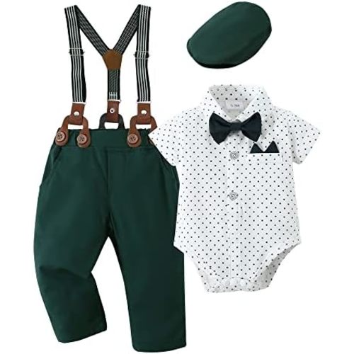 YALLET Baby Boy Clothes Suit Newborn Infant Gentleman Outfits, Formal Dress Shirt+ Bowtie+ Suspender Pants Wedding Party Set