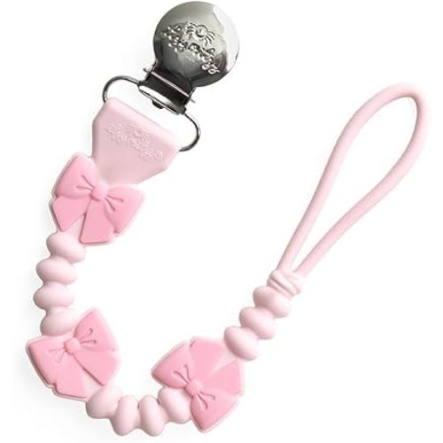 Itzy Ritzy Silicone Pacifier Clip – 100% Food Grade Silicone Pacifier Strap with Clip Keeps Pacifiers, Teethers & Small Toys in Place – Features One-Piece Design & Cord (Pink Bows)