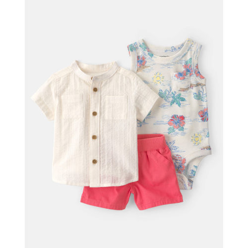 Baby Boy 3-Piece Tropical Beach Short-Sleeve Bodysuit, Top & Short Set | Carter's