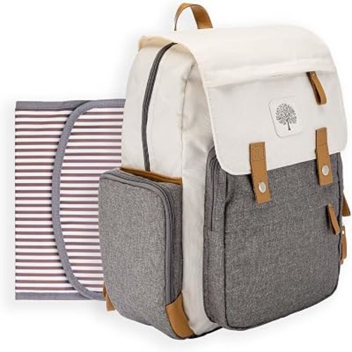 Parker Baby Diaper Backpack - Large Diaper Bag with Insulated Pockets, Stroller Straps and Changing Pad -"Birch Bag" - Cream