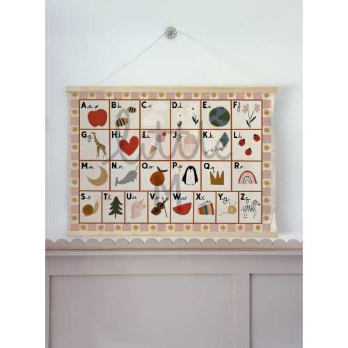 Landscape Alphabet wall banner with pink border 50x70cm