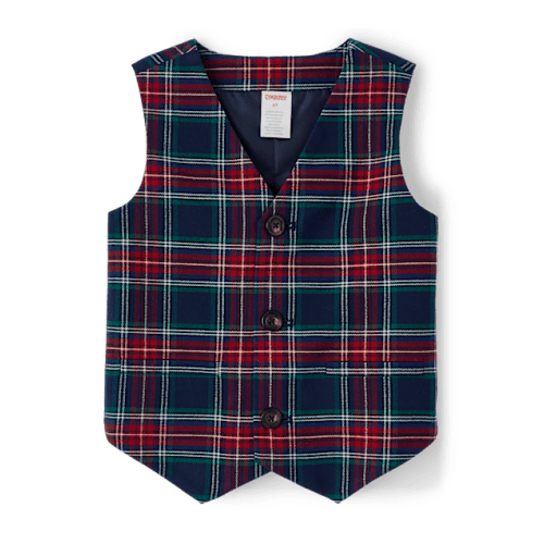 Boys Plaid Vest - Royal Christmas - Blue
