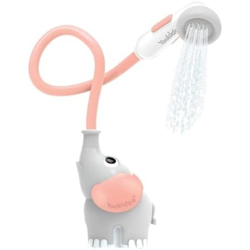 Yookidoo Baby Bath Shower Head - Elephant Water Pump and Trunk Spout Sprayer - One Handed Flow Control for Newborn Babies in Tub Or Sink (Pink)