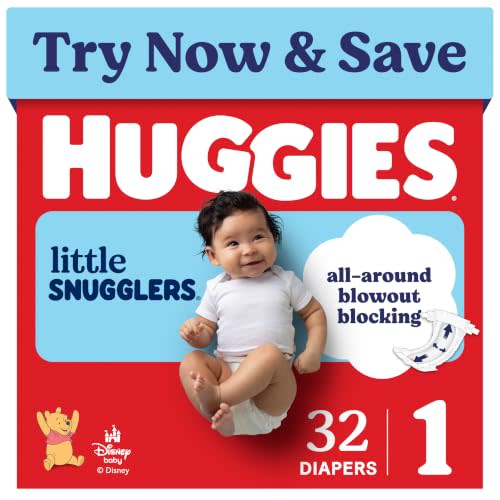 Huggies Little Snugglers Diapers Size 1, 32 Count | Blowout Protection, Leakproof Protection, Luxury Softness, FastAbsorb System, Hypoallergenic, Fragrance Free