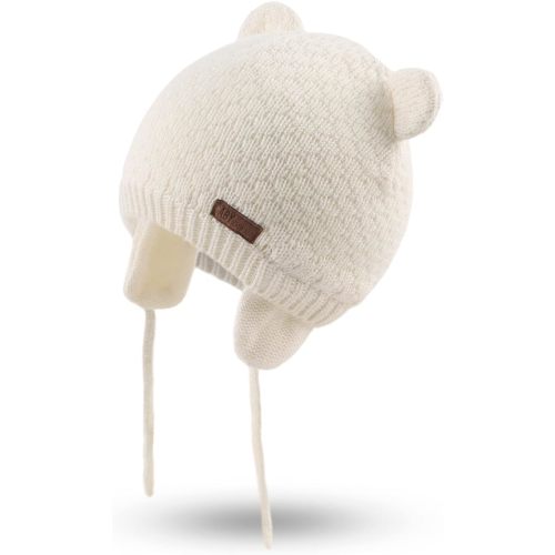 Bamery Baby Crochet Hat Infant Cute Bear Ear Beanie Toddler Boys Girls Earflap Hats for Fall Winter Warm Cap