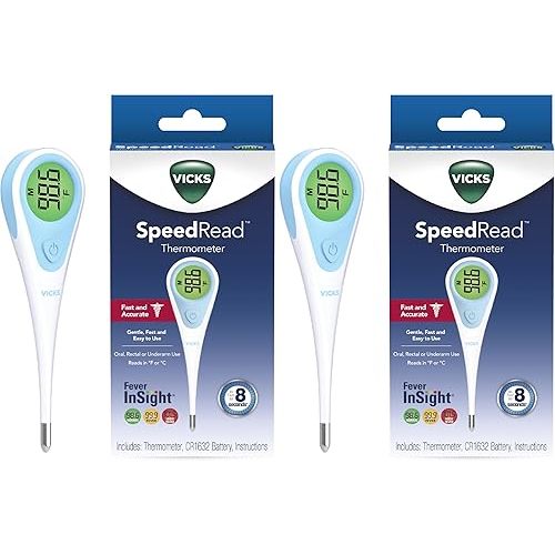 Vicks SpeedRead Digital Thermometer for Baby, Kids & Adults, Color-Coded Readings, Oral, Baby Rectal Thermometer or Under The Arm, Water Resistant (Pack of 2)