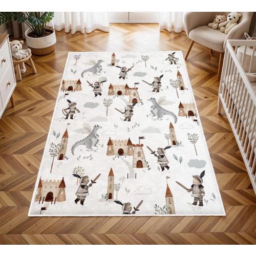 Dragon Nursery Rug, Castle Kids Rug, Baby Dino Carpet, Custom Name Nursery Mat, Baby Boys Room Decor, Kids Playroom Mat, Baby Shower Gift