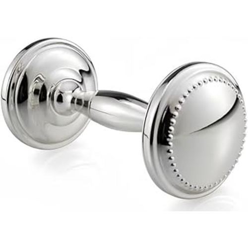 Krysaliis Silver Plated Beaded Dumbbell Rattle for Newborn Baby boy and Baby Girl - Non-tarnishing, Durable, and Custom Engraveable Gift - Packaged in a Beautiful Gift Box