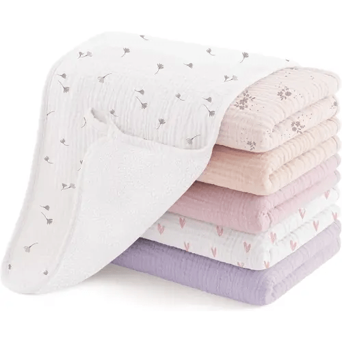 Susurration Muslin Burp Cloths, Soft Baby Burping Cloths for Unisex Boys and Girls, Newborn Essentials Large Extra Absorbent Washcloths, 20x10in, 6 Pack