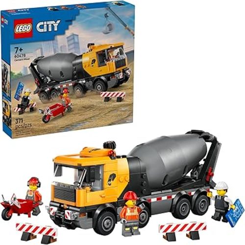 LEGO City Cement Mixer Truck Building Toy for Boys & Girls, Ages 7+ - Pretend Play Construction Toy W/Rotating Drum & 3 Worker Minifigures - Gift Idea for Birthdays - 60478