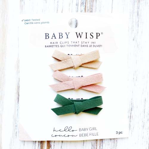 3 Mini Latch Wisp Clips - Faux Suede Hand Tied Baby Bows