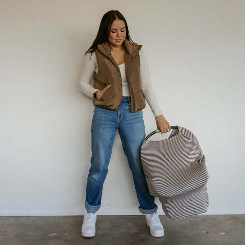 Multi-use Car Seat Cover | Pewter Stripe Nursing Cover | Parker Baby Co.