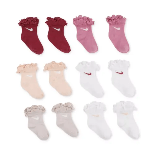 Baby and Toddler Girl Ruffled-Trim Swoosh Socks, 6 Pack