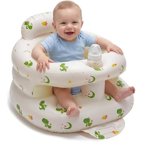 Inflatable Baby Seat for Babies 3-36 Months,Baby Floor Chair with Built in Air Pump,Infant Back Support Seat for Sitting & Learning to Sit (Green Dinosaur)