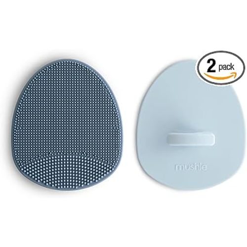 mushie Baby Bath Cradle Cap Brush | Soft Silicone Bristles for Dry Skin, Eczema, & Cradle Cap Treatment | 2-Pack (Tradewinds/Periwinkle)