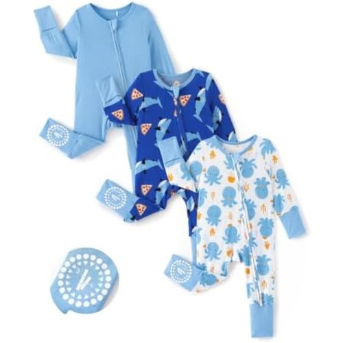 PATPAT Baby Boys Girls Bamboo Viscose Footies 3-Pack, NB-2T