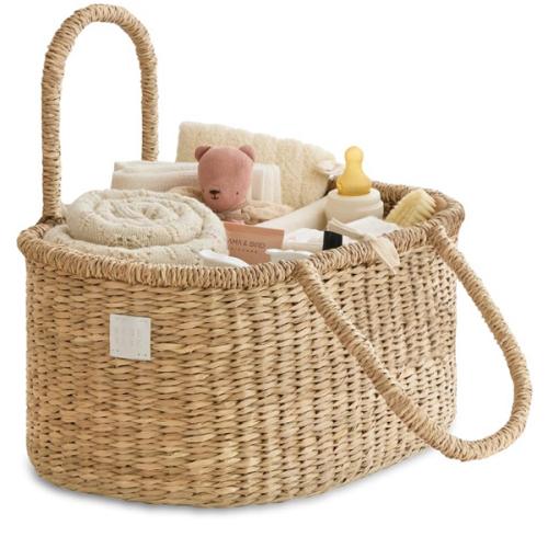 BEBE BASK Premium Baby Diaper Caddy Organizer - Artisan-Made Seagrass Basket With Cotton Divider - Award-Winning & Luxury Diaper Caddy Basket (ROSA)