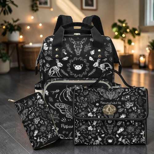 Goth Moth Diaper Bag Backpack, Celestial Witchy Baby Shower Gift. Insulated Travel Cooler for Boho Moms & New Parents. Perfect for Newborns!