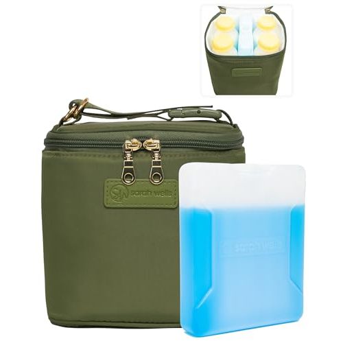 Sarah Wells Cold Gold Breastmilk Cooler Bag with Safety Tested Ice Pack – Insulated Milk Storage for Work, Travel & Daycare – Fits Bottles & Pump Parts – Durable, Washable (Olive)