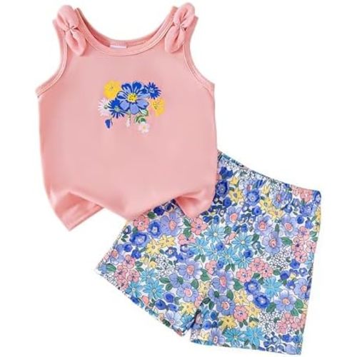 Toddler Baby Girl Clothes 2 Piece Short Set Crop Tank Tops Sleeveless Shirt Matching Hawaiian Outfit Summer