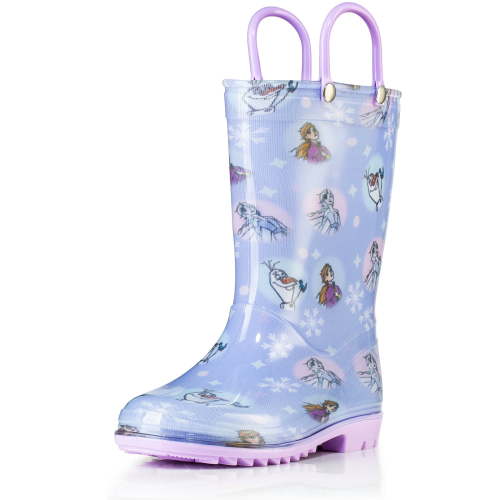 Disney Frozen 2 Girls Anna, Elsa and Olaf Purple PVC Waterproof Licensed Rain Boots Easy-On Handles - Size13 Little Kid