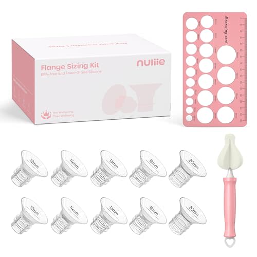 Nuliie 3-in-1 Flange Sizing Kit 12/14/16/18/20mm for 24mm Flange/Shield of Most Pumps, 10PCS Silicone Flange Inserts to Boost Pumping Efficiency & Comfort, BPA-Free Pump Essential for Moms | Compatible with Spectra, Includes Nipple Sizer for Flanges fo...
