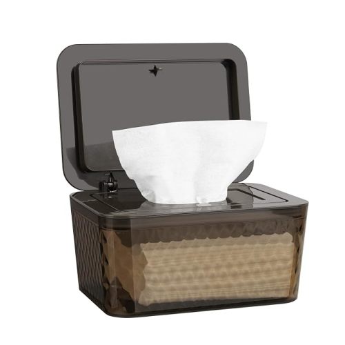 Baby Wipes Dispenser, One-Handed Operation Wipes Container, Baby Wipes Holder with Non-Slip Base, Keeps Wipes Fresh, Easy to Open, Fits Adults & Babies (Brown)