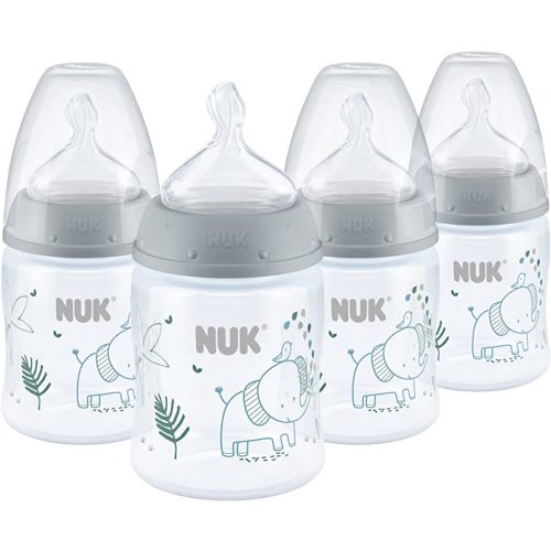 NUK Smooth Flow Anti-Colic Baby Bottle, 5 oz (150 mL), Grey Elephant, 4 Pack