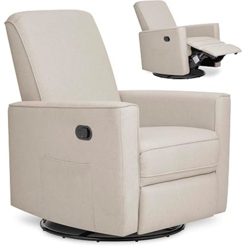 Evolur Raleigh Upholstered Manual Glider Recliner– Rocking & 360° Swivel with Smooth Glide – Greenguard Gold & FSC Certified – Modern Nursery and Living Room Chair in Light Sand