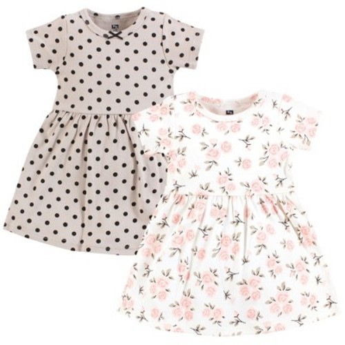 Hudson Baby Girls Cotton Dresses, Neutral Pink Floral, 6-9 Months