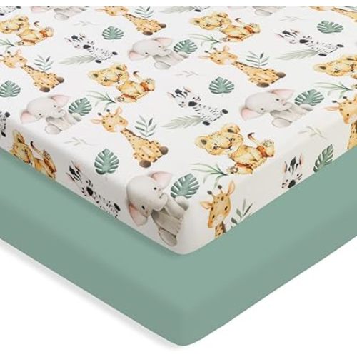 2 Pack Pack N Play Baby Sheets Safari Jungle Animals Mini Crib Sheet