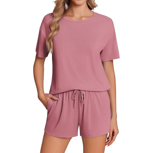 Ekouaer Pajama Set for Women Viscose from Bamboo Short Sleeve Tops and Shorts Set 2 Piece Lounge Set